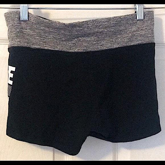 🔥EUC PINK/VS SUPER CUTE YOGA SHORTIES BLACK&GRAY&PINK NATION WRITING IN WHITE!! - Picture 2 of 5